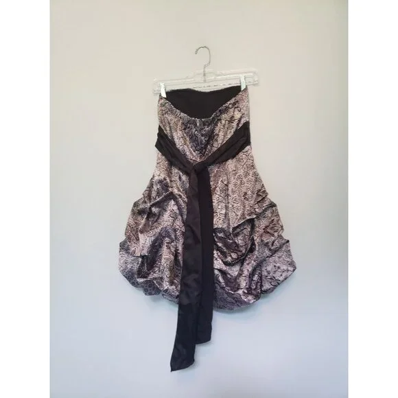 Ruby Rox Juniors 5 Prom Club Bubble Dress Strapless Black Silver Sash Sleeveless - Picture 2 of 5